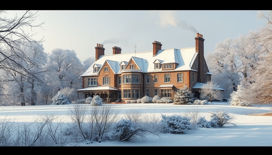 Charming manor for sustainable holiday celebrations in snowy landscape.
