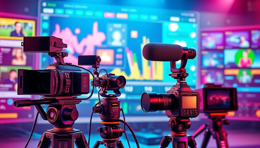 Digital depiction of remote video production tools with modern gadgets.