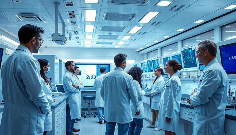 Futuristic lab collaboration among scientists at Periodic Labs.