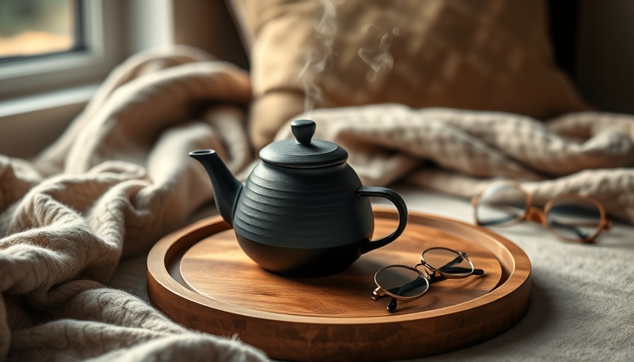 Morning tea setup with teapot and mug on a wooden tray in the UK, 2025.