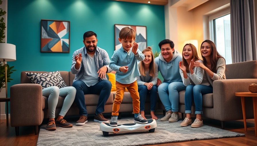 Family enjoying balance board training in a modern living room.
