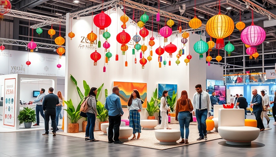 Innovative trade show booth showcasing zen-themed design and interactive features.