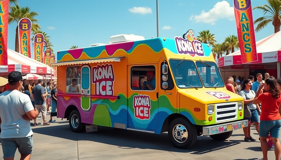 Kona Ice truck at outdoor event symbolizing franchise growth.