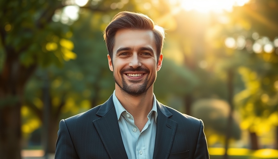Man smiling outdoors in suit, TutorD education platform