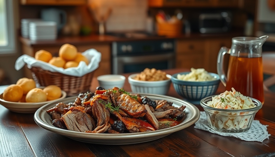 North Carolina recipes featured in a classic Southern meal setup.
