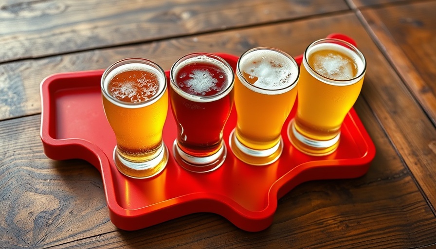 Oktoberfest beer flight on state-shaped tray at Raleigh Brewing.