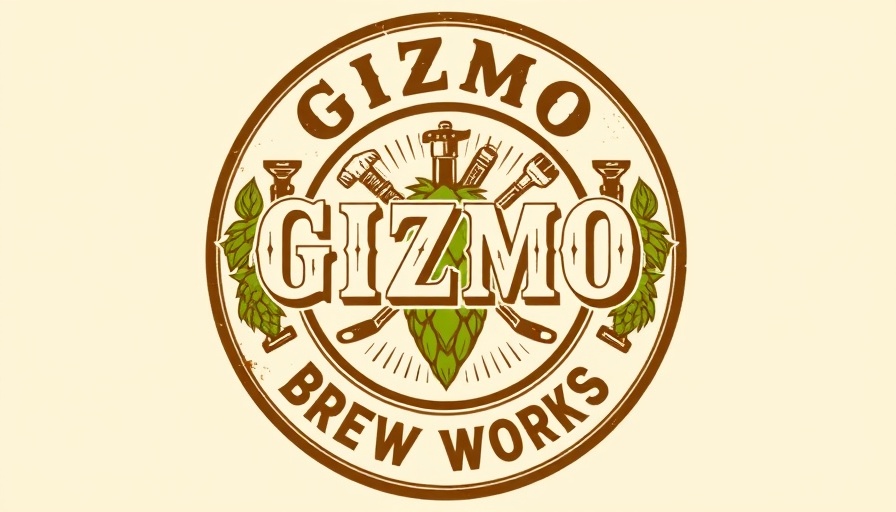 Logo for local events at Gizmo Brew Works featuring hops and tools.