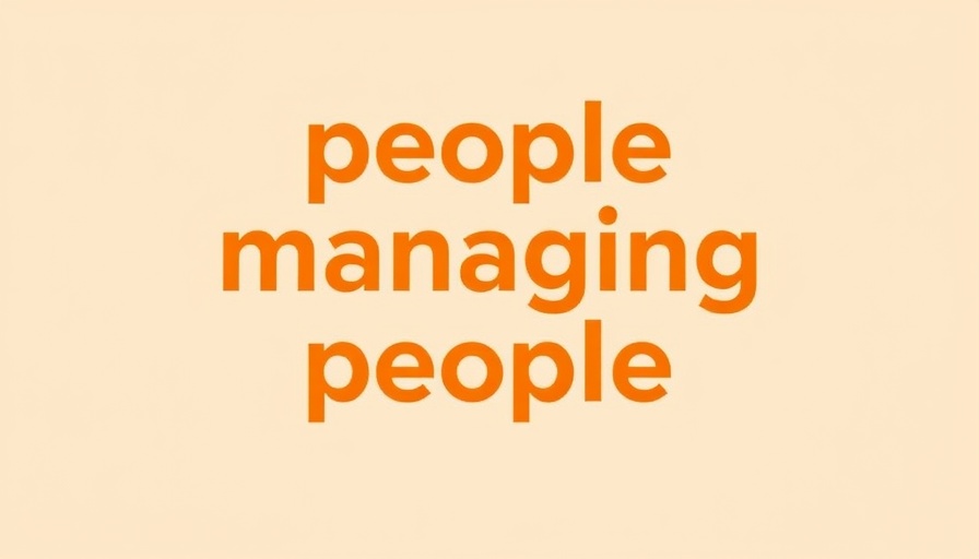Bold 'people managing people' text on beige background, choosing HRIS.