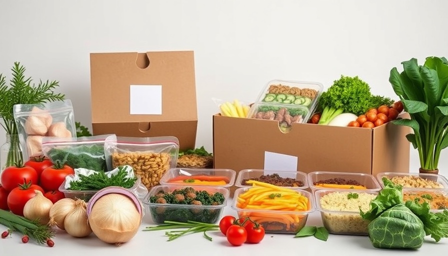 Blue Apron subscription model boxes with packaged meals and fresh vegetables.