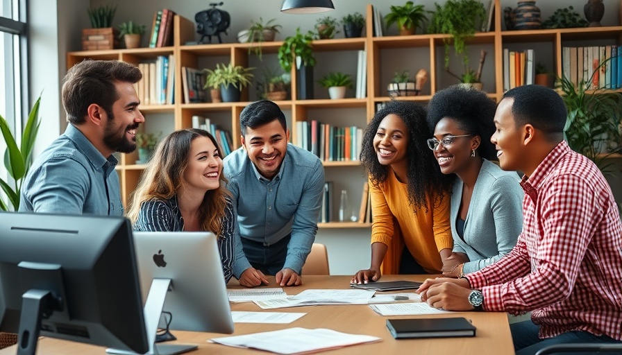 Diverse team collaborating on an effective employee retention plan, modern office.