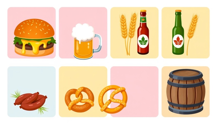 Vector icons of Oktoberfest foods and drinks for Triangle 2025.