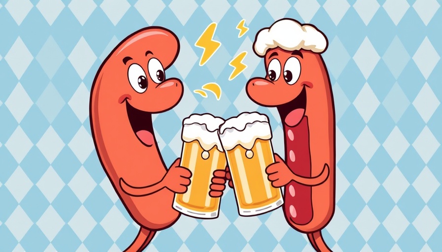 Smithfield Oktoberfest poster with cartoon sausages toasting beer.