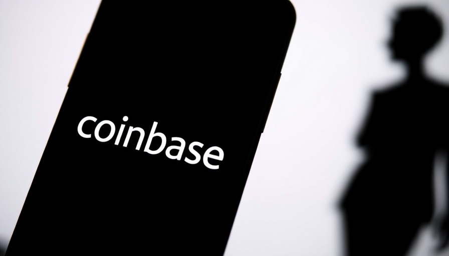 Smartphone shows Coinbase logo, AI adoption in business theme.