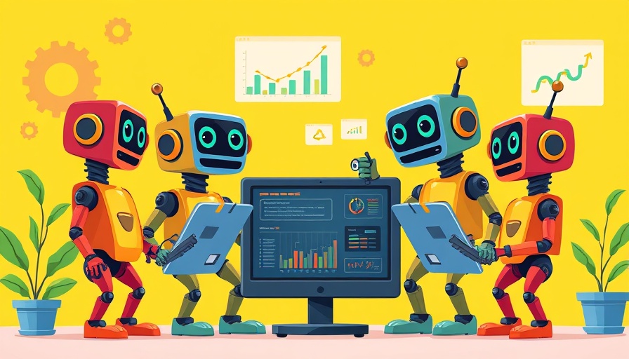 Cartoon robots engaging with digital screens for best software deployment tools