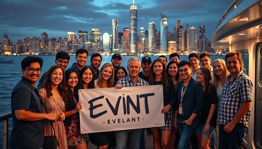 AI in higher education events group photo on a boat with city skyline.