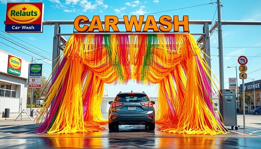 Vibrant marketing setup with a colorful carwash promoting experiential marketing strategies.