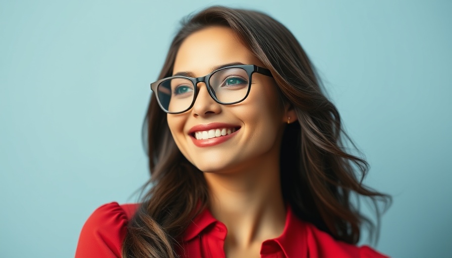 Stylish woman smiling confidently, promoting ethical marketing strategies.