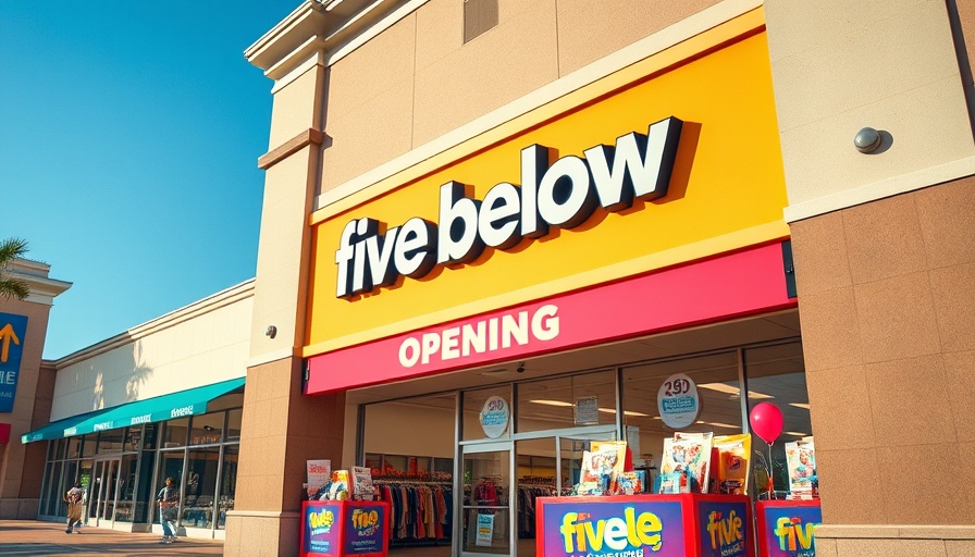 Five Below consumer transactions surge with store sign.