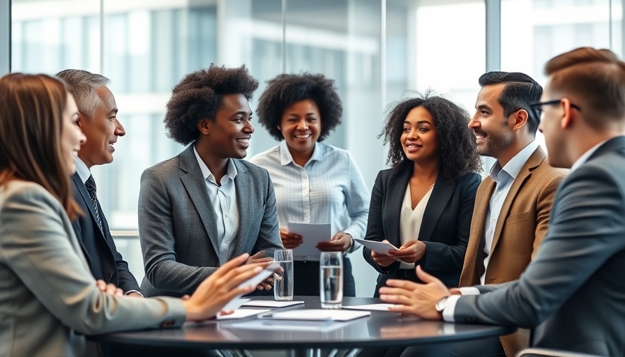 Business professionals discussing growth insights in a modern conference room.