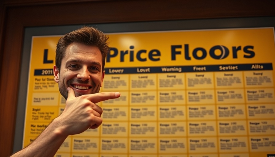 Smiling man promoting lower price floors concept with chart.