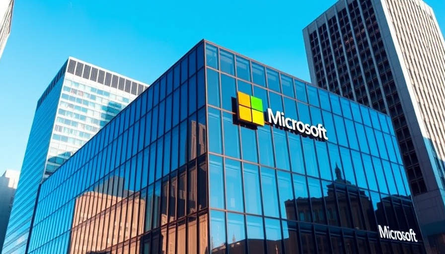 Microsoft building displaying logo under clear blue sky.