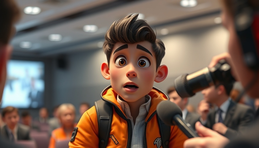 Animated character surprised during interview at conference, disappearing jobs due to AI.