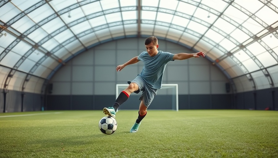 Soccer player practicing technical skills in a sports dome