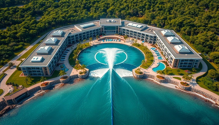 Luxury surf park investment opportunity with central wave lagoon.