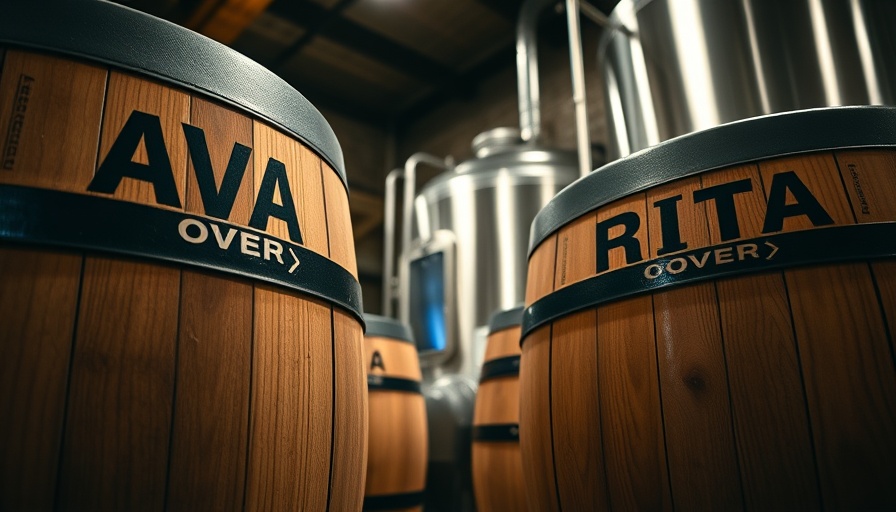 Wooden barrels and brewery tank detail in rustic setting.