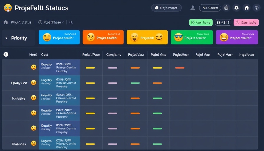 Managing Multiple Marketing Projects dashboard with colorful emoji indicators.