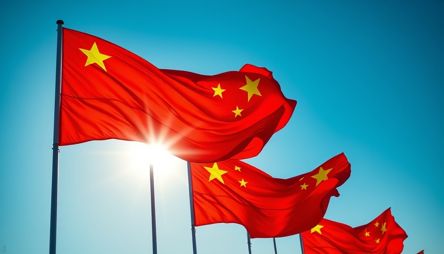 Chinese flags waving against sun, illustrating power symbolism.
