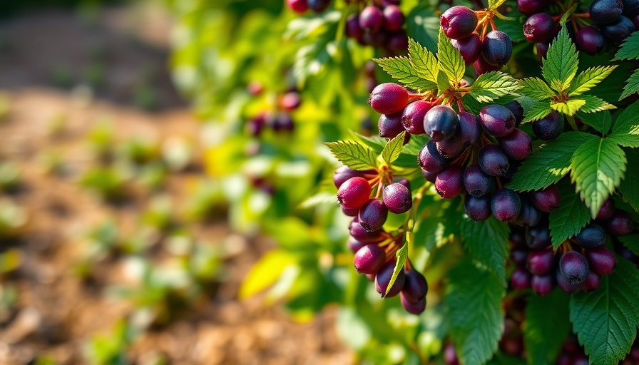 Eco-friendly gardening with vibrant berries on a lush bush.