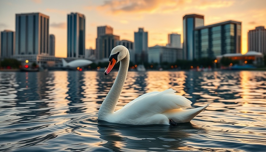 Eco-Friendly Orlando Travel: Swan on Lake Eola at sunset.