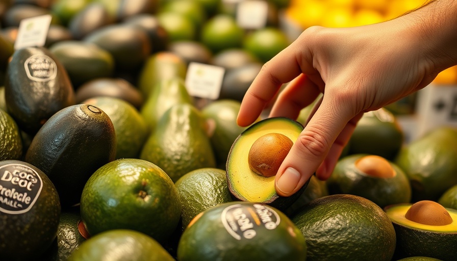 Sustainable Packaging in Hospitality: Hand selecting labeled avocados.