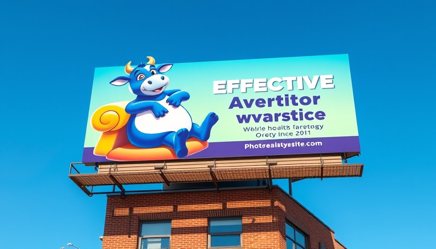 Billboard promoting demand generation with a blue cow mascot.