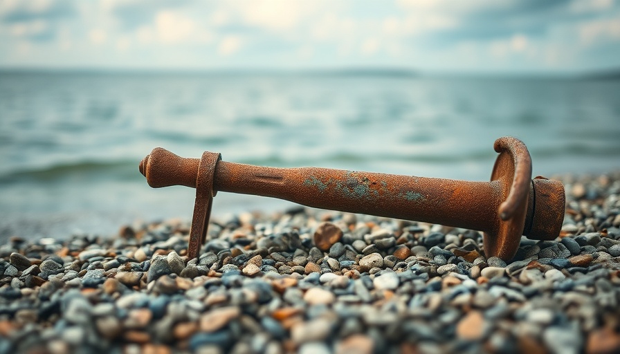 Rusty anchor on shoreline represents changing trends, reflecting financial stability.