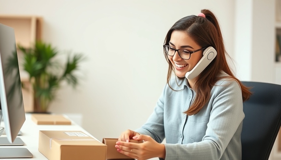 Young woman managing packages, starting a business from home.