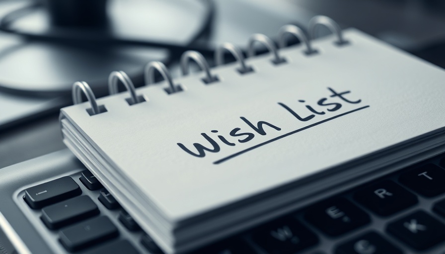Wish list notebook on keyboard for small business renovation strategies.