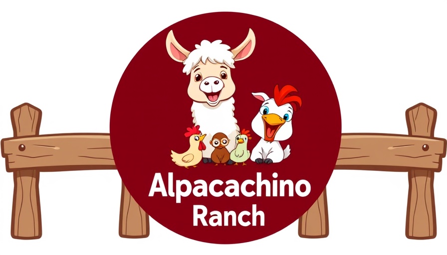 Whimsical Alpacachino Ranch logo with playful farm animals.