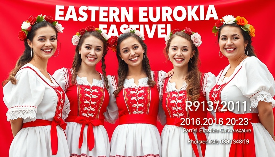 Eastern European Cultural Festival poster with smiling women, Apex event.