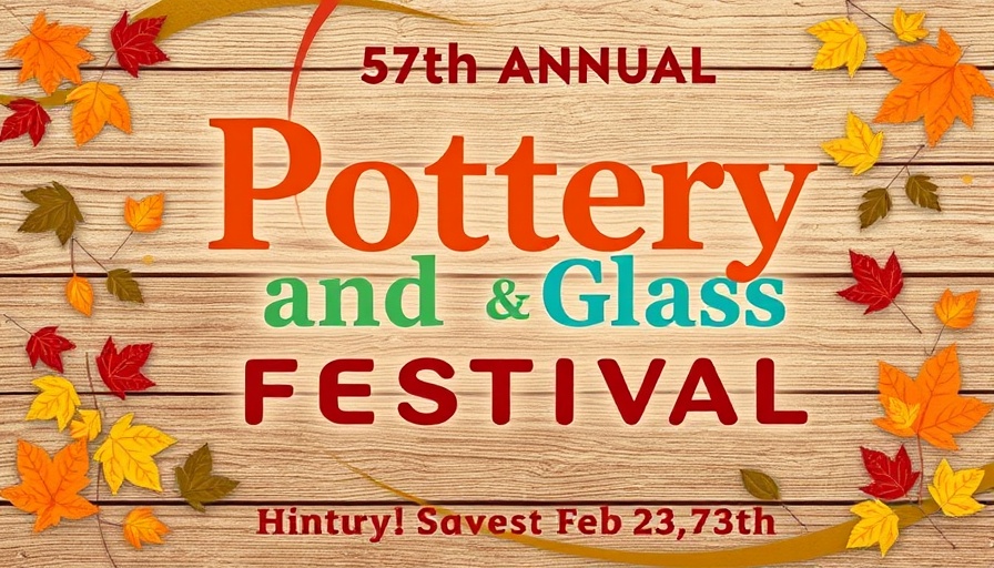 Fall Pottery and Glass Festival poster with event details and autumn leaves.