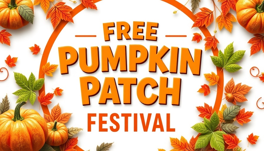 Festive flyer for free pumpkin patch festival with pumpkins.