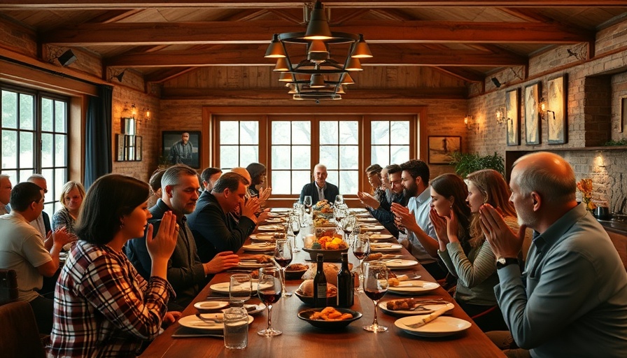 Rustic communal dining scene in North Carolina, guests engaged.