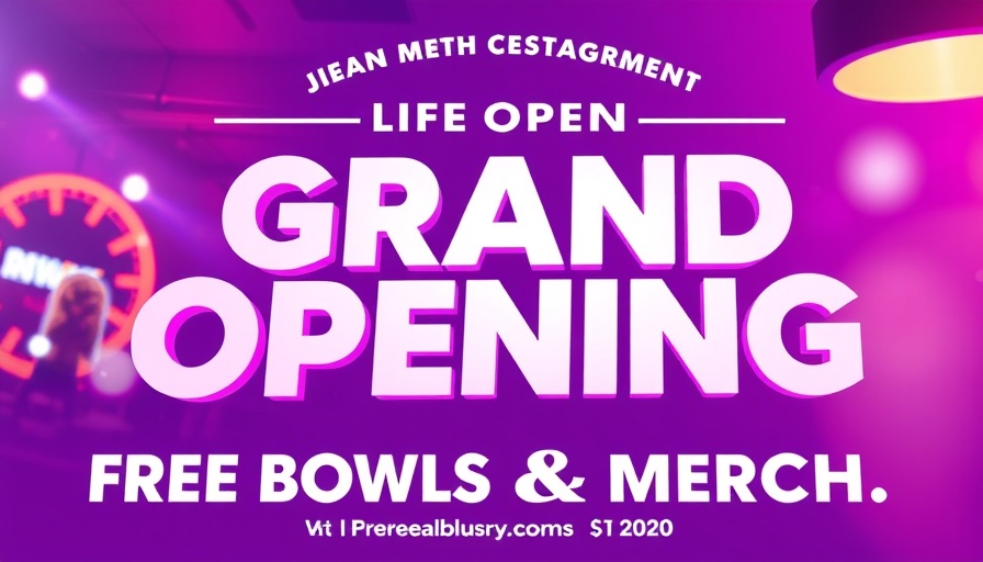 Grand opening poster for Purple Spoon Açaí Raleigh, offering free bowls.