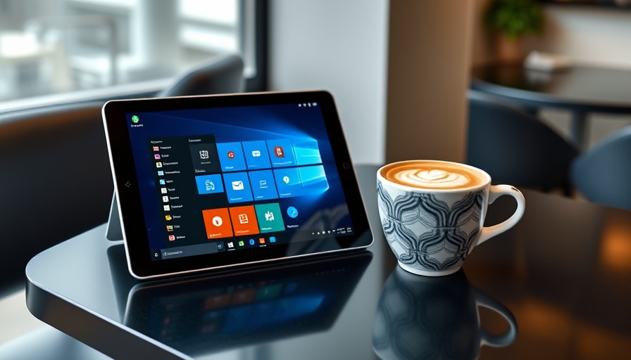 Microsoft 365 Copilot display on tablet beside cappuccino on table.