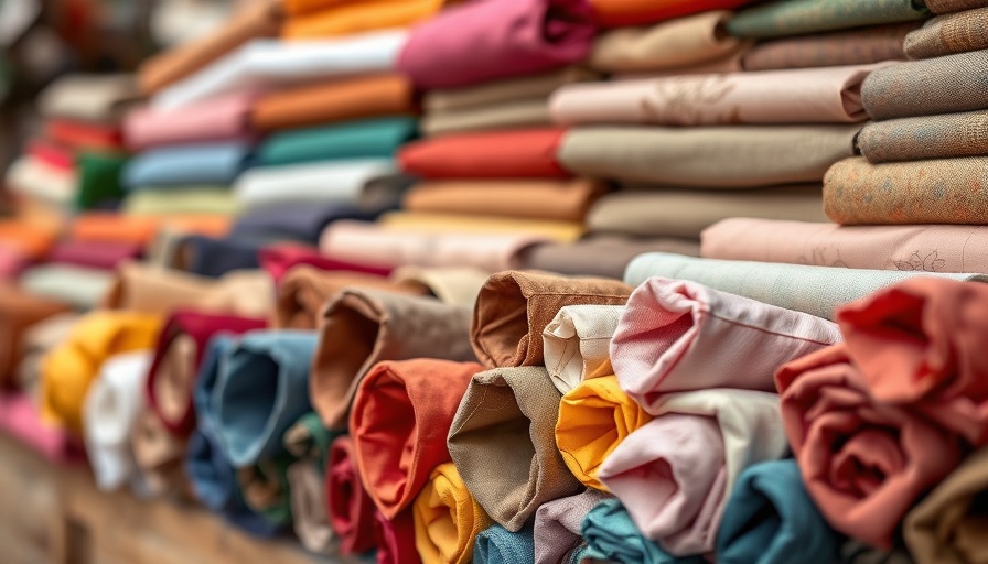 Colorful deadstock fabrics arranged neatly, emphasizing sustainability.
