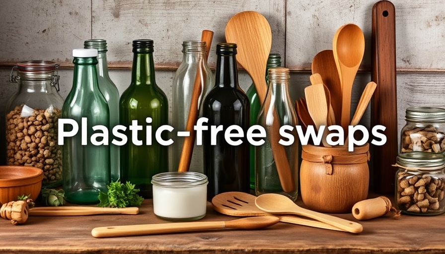 Various impactful plastic-free swaps on rustic tabletop.