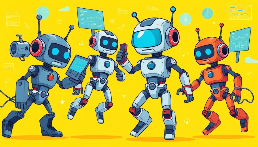 Colorful robots automate sales process with AI on computer screen.