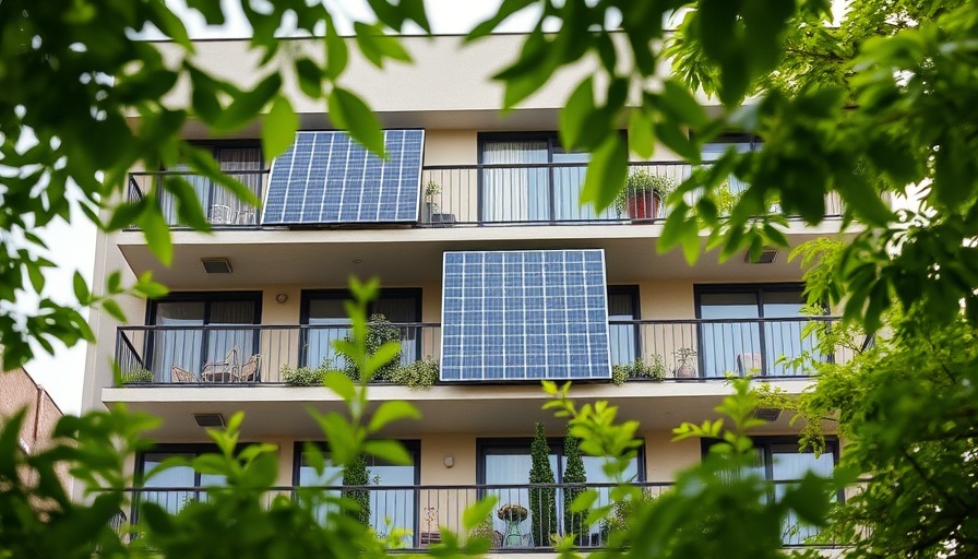 Modern apartment with plug-in solar technology on balconies.