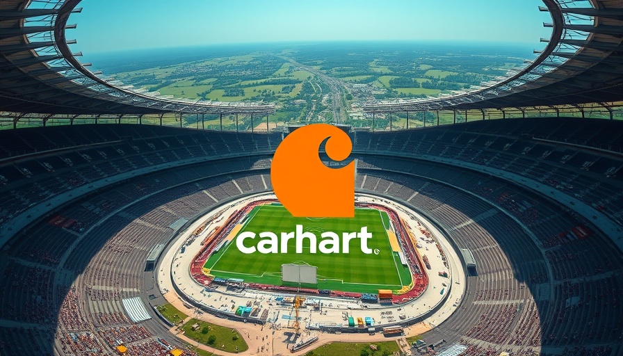 Stadium construction with Carhartt logo, symbolizing commitment to skilled laborers.